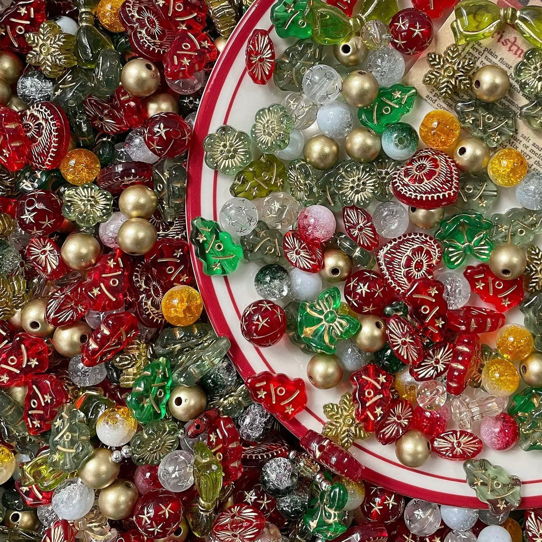 Vintage Christmas Resin Bead Mix Pack – Czech-Inspired Festive Designs