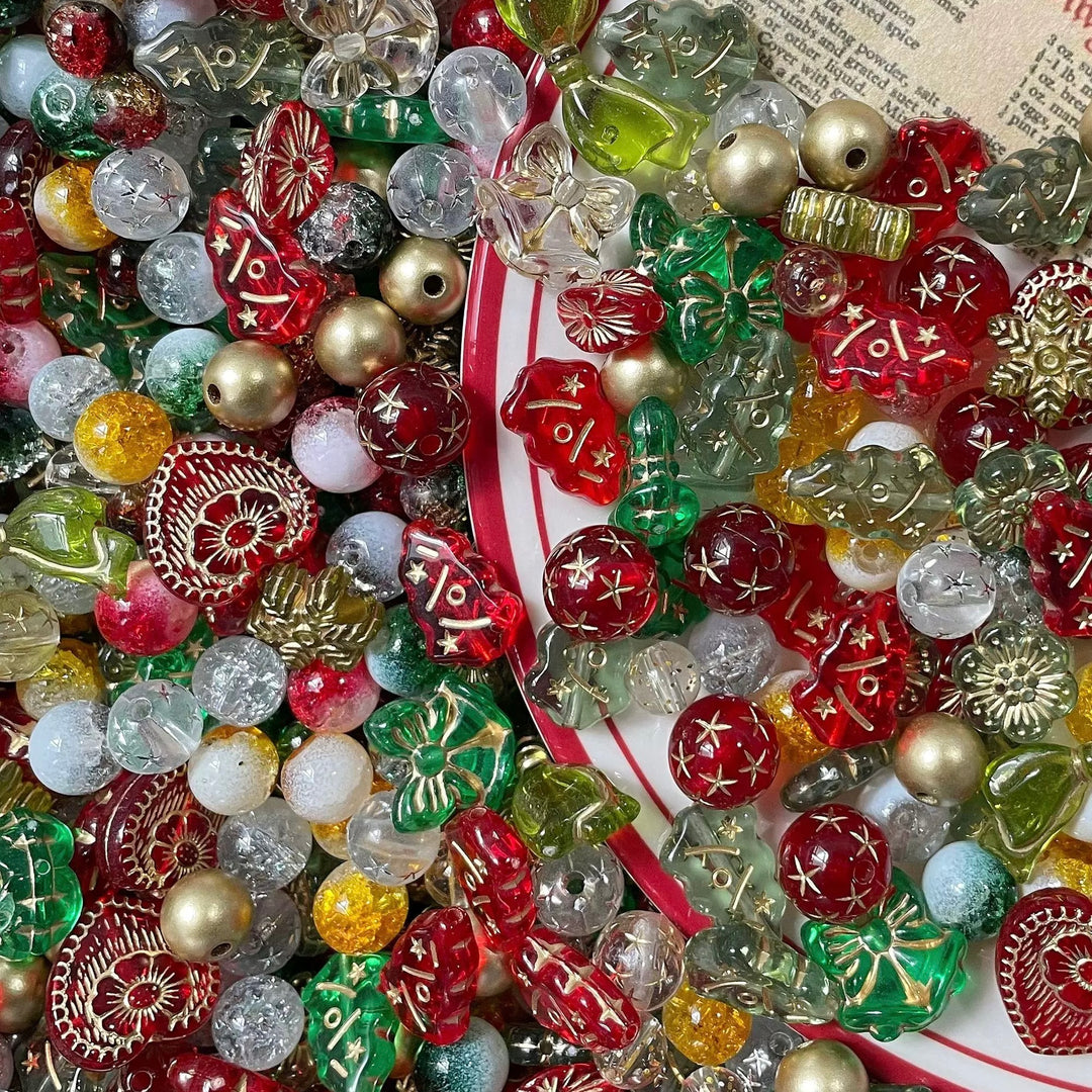 Vintage Christmas Resin Bead Mix Pack – Czech-Inspired Festive Designs