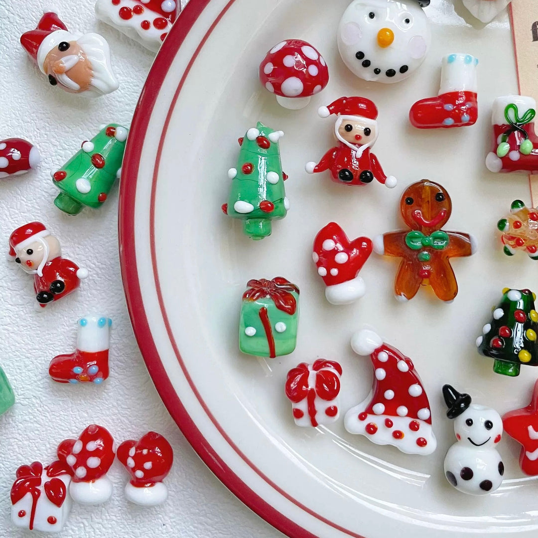 Christmas Hand-Painted Glass Beads – Santa, Gingerbread, and Holiday Shapes